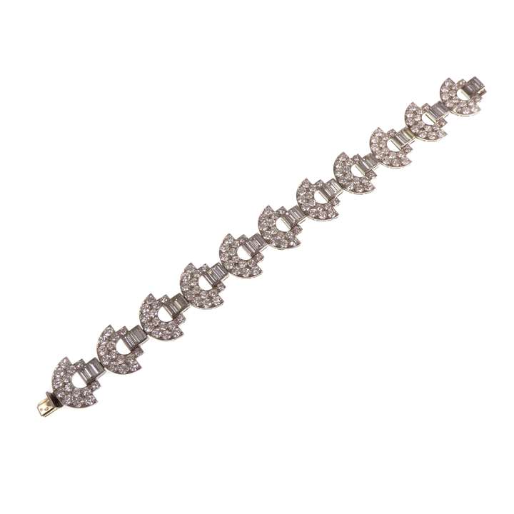 Diamond geometric half-moon panel link bracelet